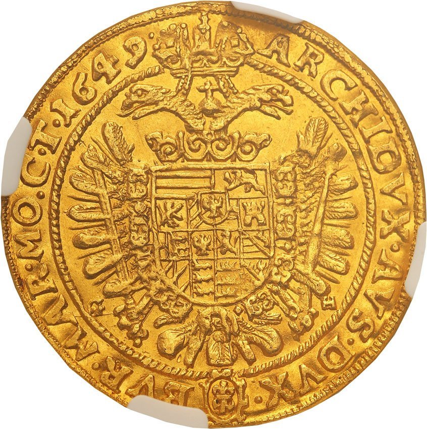 Śląsk. Ferdynand III. Dwudukat 1649 GH, Wrocław NGC AU